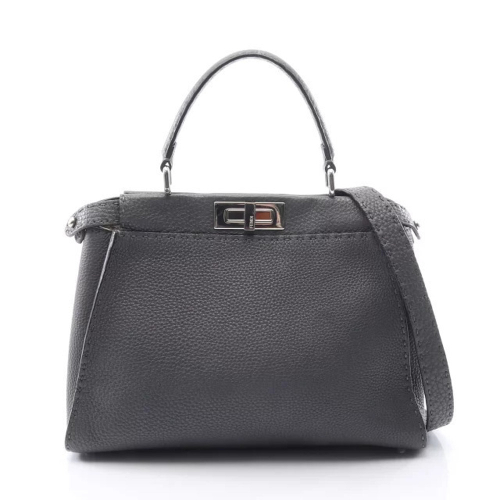 Fendi Peekaboo Regular Selleria Handbag Leather Gray